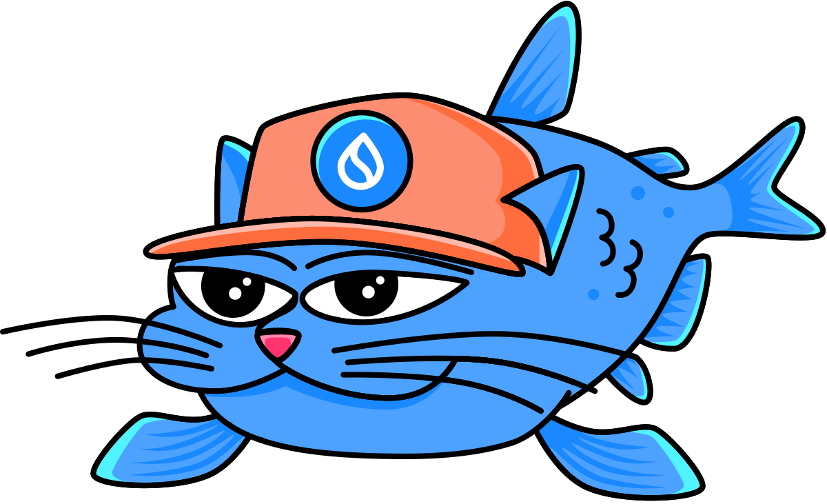 Blue Catfish SUI avatar wearing orange hat with SUI logo on the front.